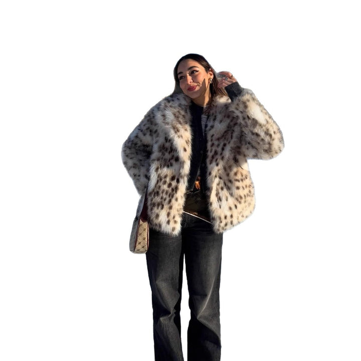 Women Flecked Short Faux Fur Jacket with Boxy Silhouette and Voluminous Pile Mune Fashion