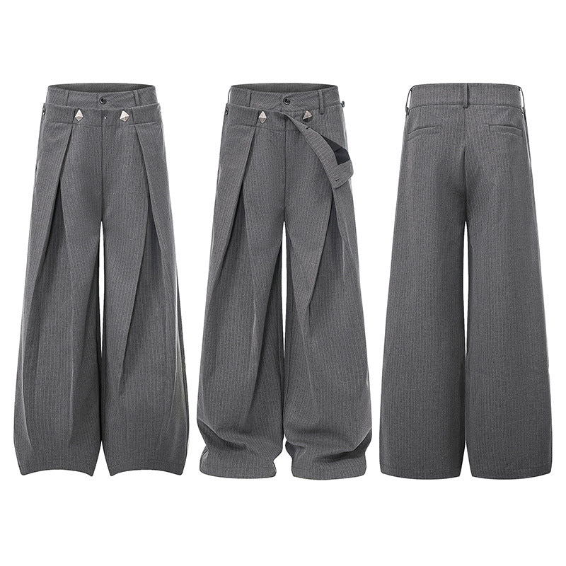 Women Wide High-Waist Culotte Pants with Distinct Pleating and Decorative Button Details Mune Fashion