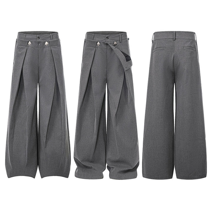Women Wide High-Waist Culotte Pants with Distinct Pleating and Decorative Button Details Mune Fashion