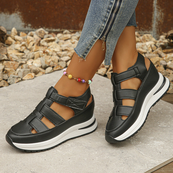 Damen Plateau-Sandalen mit geschlossener Zehenpartie und verstellbarem Klettverschluss Mune Fashion