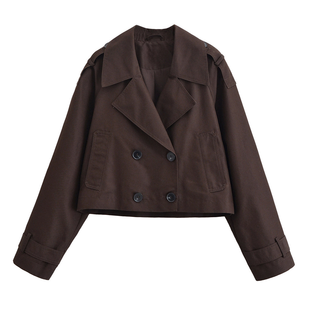 Women's Short Double-Breasted Trench Jacket in Cropped Workwear Look Mune Fashion