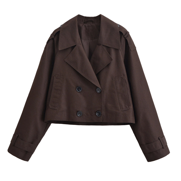 Women's Short Double-Breasted Trench Jacket in Cropped Workwear Look Mune Fashion