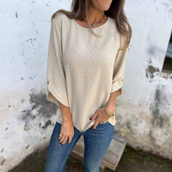 Ladies blouse with textured dot pattern and three-quarter sleeves Mune Fashion