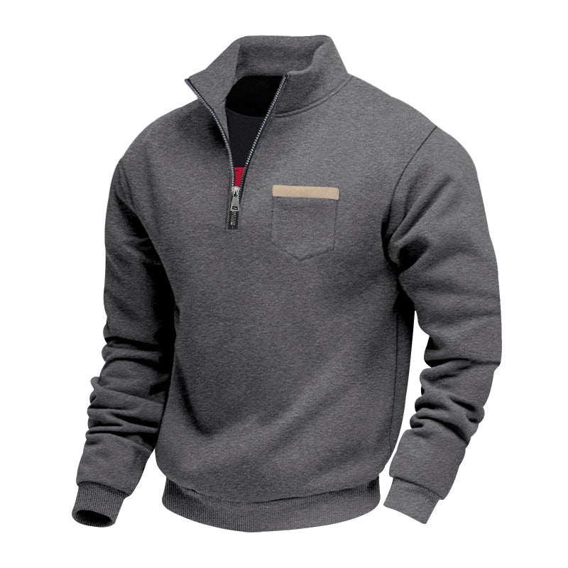 Men's nan sweatshirt with half zipper, stand-up collar, and chest pocket Mune Fashion