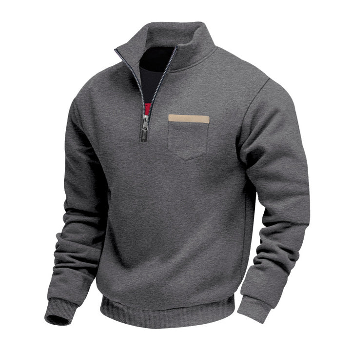 Men's nan sweatshirt with half zipper, stand-up collar, and chest pocket Mune Fashion