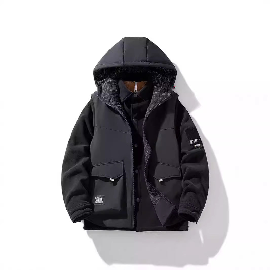 Men's hybrid padded jacket with hood and fleece sleeves, utility parka Mune Fashion
