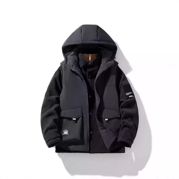 Men's hybrid padded jacket with hood and fleece sleeves, utility parka Mune Fashion