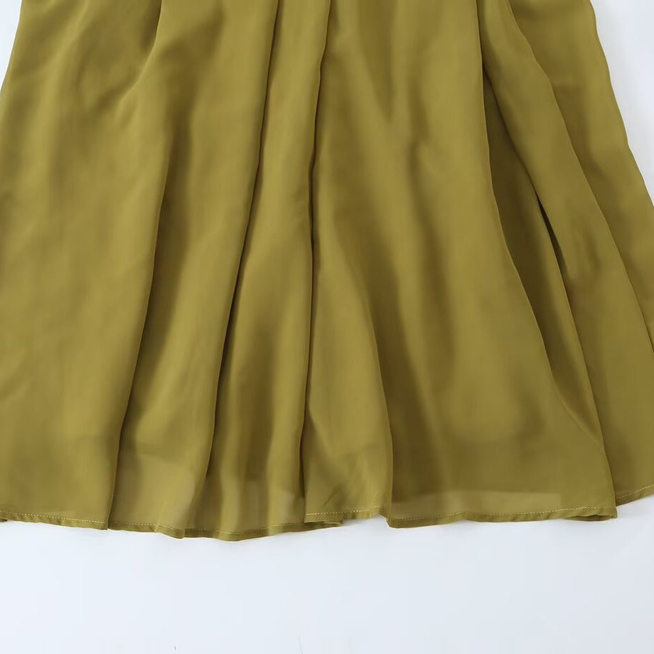 Women's chiffon maxi dress with tie bow, fitted knot band, and ruffled sleeves Mune Fashion