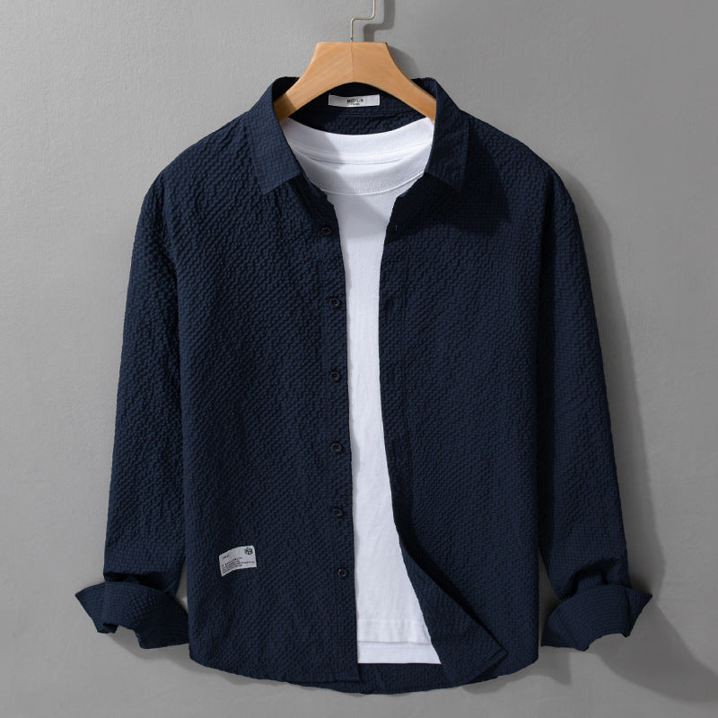 Men's structured lightweight shirt in layering style with crinkle look and rounded hem Mune Fashion