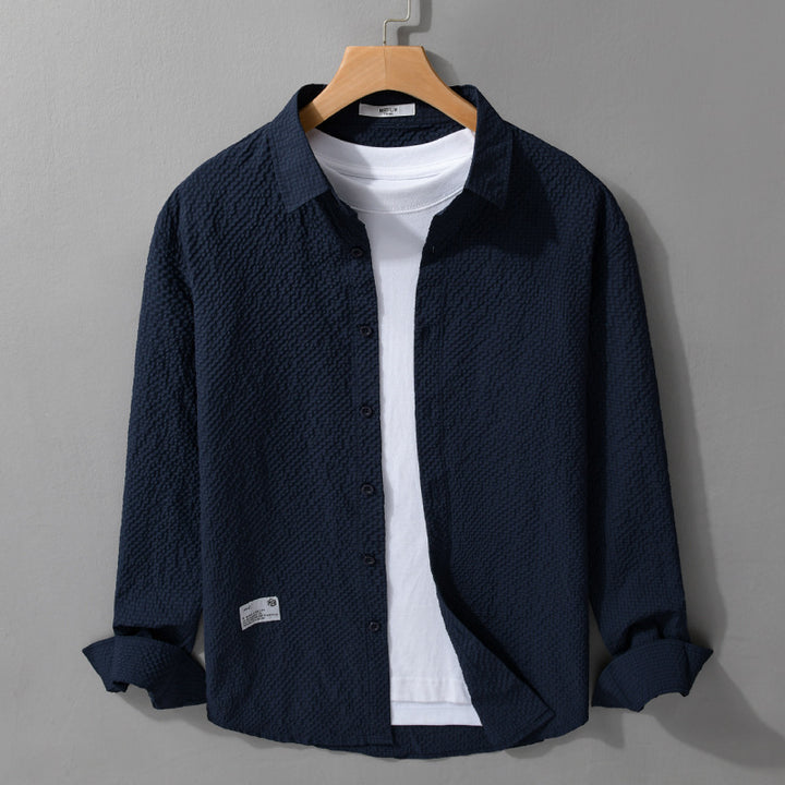 Men's structured lightweight shirt in layering style with crinkle look and rounded hem Mune Fashion