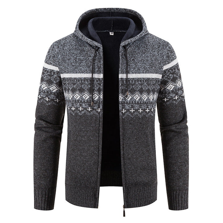 Men's non-padded knitted zip jacket in Norwegian style with hood and thermofleece Mune Fashion