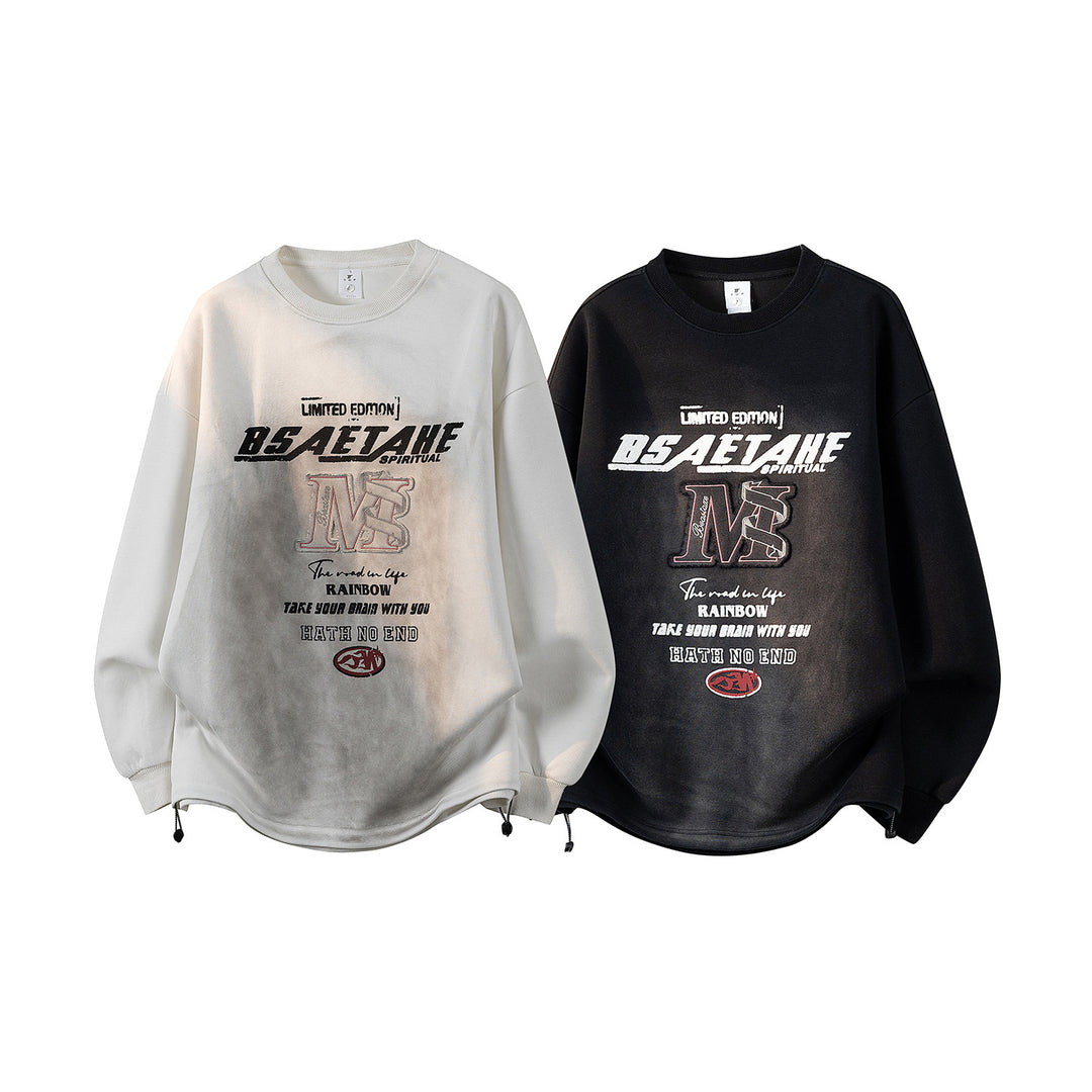 Men's Oversize Sweatshirt with Allover Print, Round Neckline & Drawstring Hem Mune Fashion