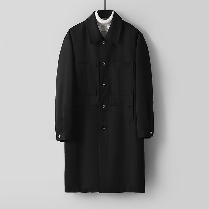 Men's Longline Coat with Shirt Collar and Patch Pockets Mune Fashion