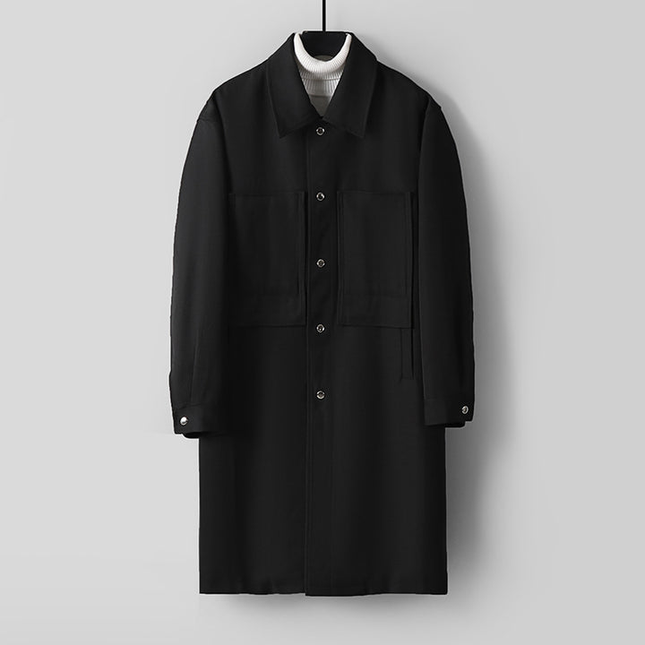 Men's Longline Coat with Shirt Collar and Patch Pockets Mune Fashion