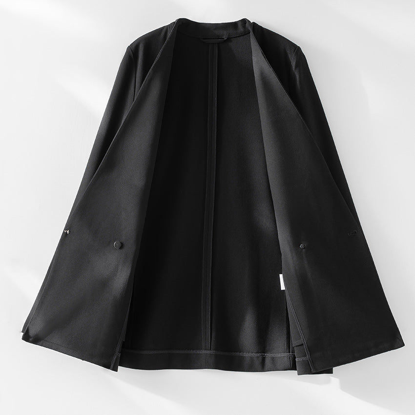 Women's collarless blazer with V-neck and minimalist boxy silhouette Mune Fashion
