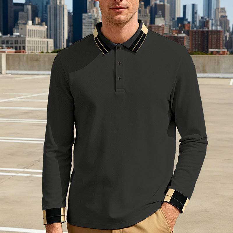 Men's long-sleeve polo shirt with contrast collar and ribbed cuffs Mune Fashion
