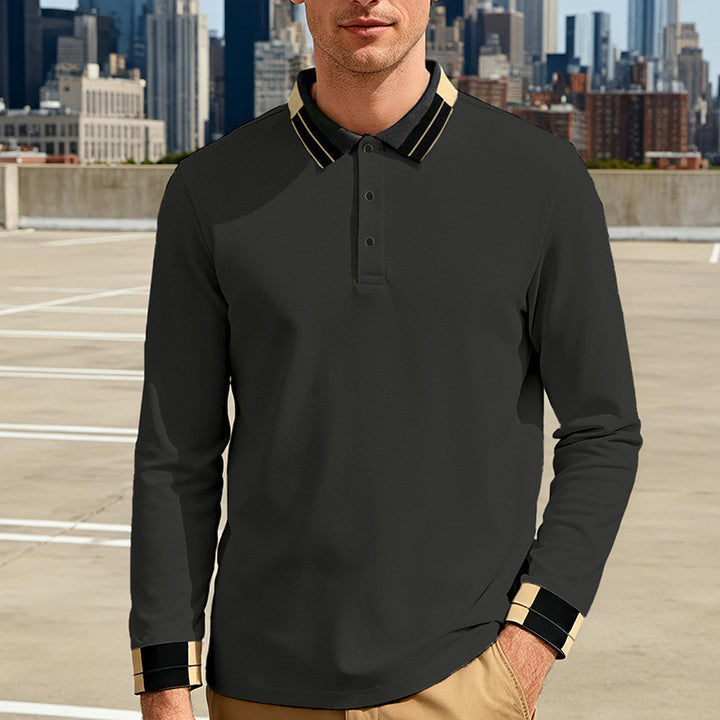 Men's long-sleeve polo shirt with contrast collar and ribbed cuffs Mune Fashion