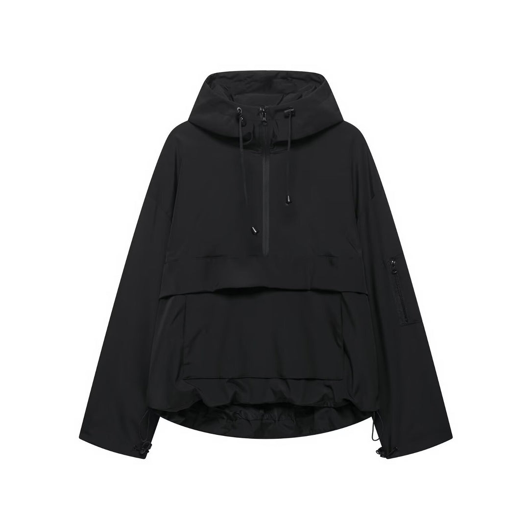 Women's nan windproof oversized anorak with half zip, kangaroo pocket, and adjustable hood Mune Fashion
