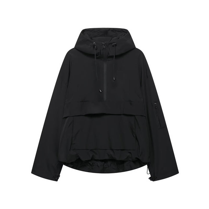 Women's nan windproof oversized anorak with half zip, kangaroo pocket, and adjustable hood Mune Fashion
