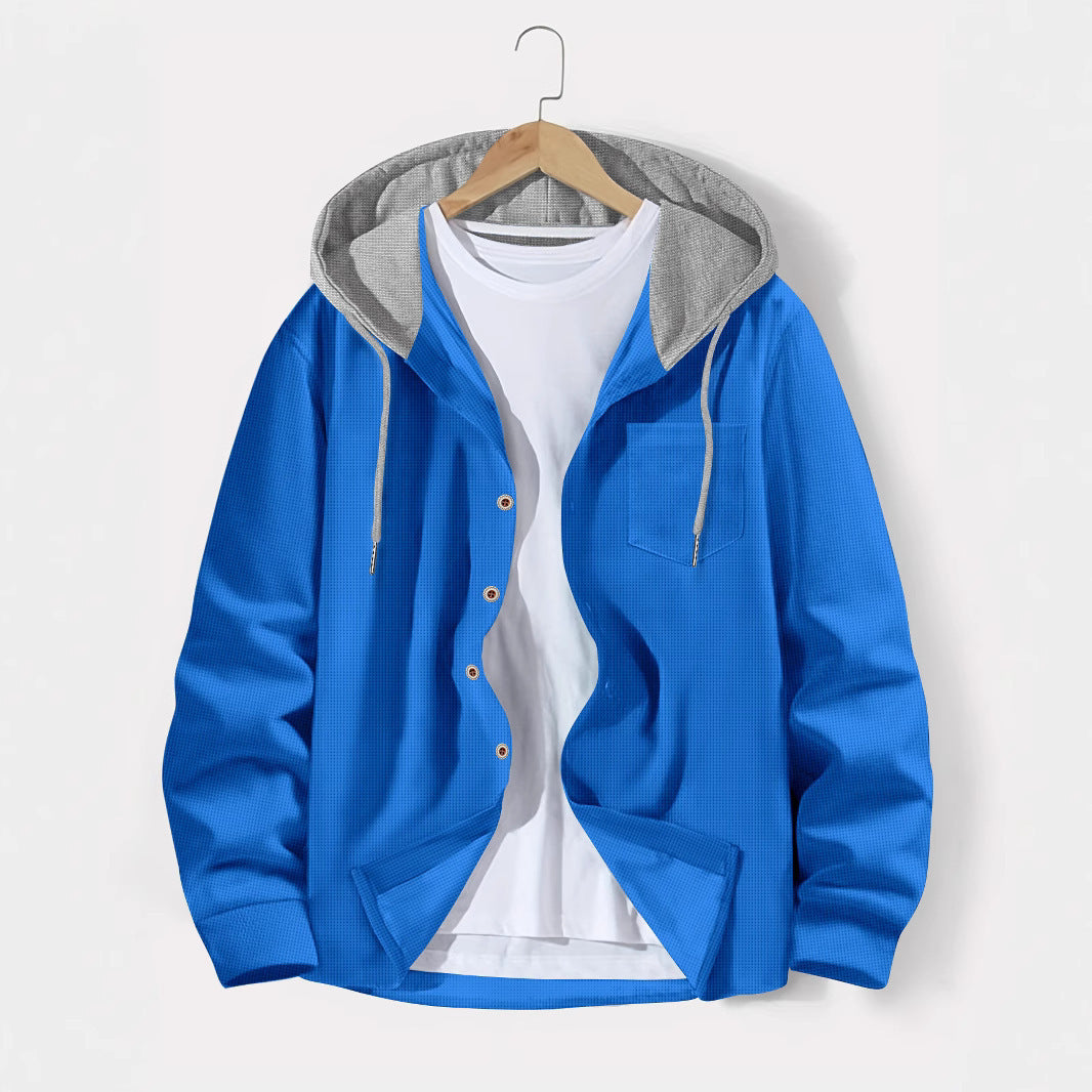 Men's lightweight utility hoodie shirt with contrast hood, button placket, and chest pocket Mune Fashion