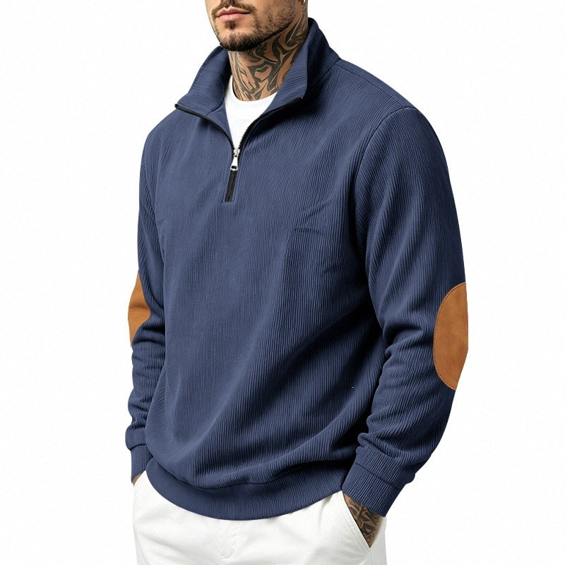 Men's half-zip pullover with waffle structure and elbow patches Mune Fashion