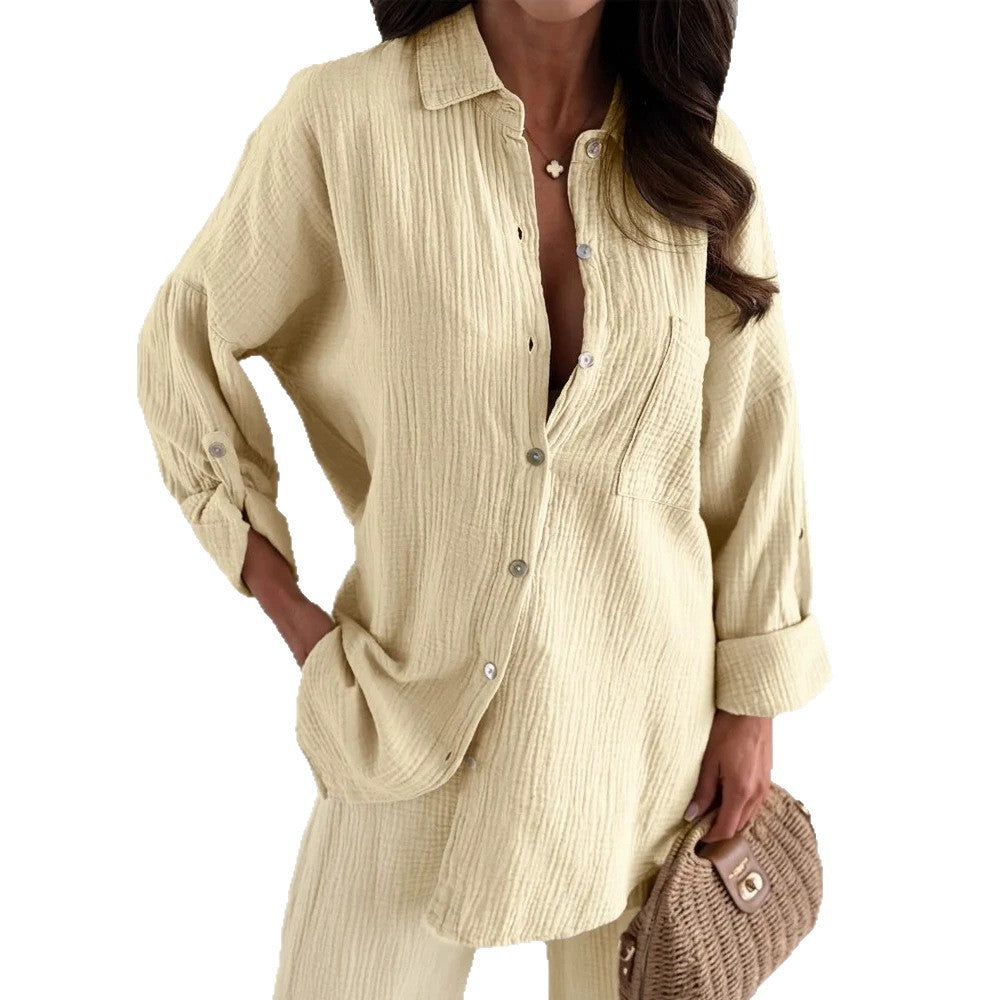Women Casual Linen Pants and Shirt Set Mune Fashion