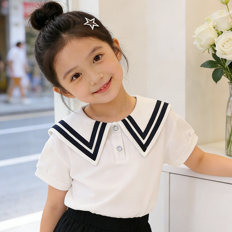 Girl sailor T-shirt with contrasting collar Mune Fashion