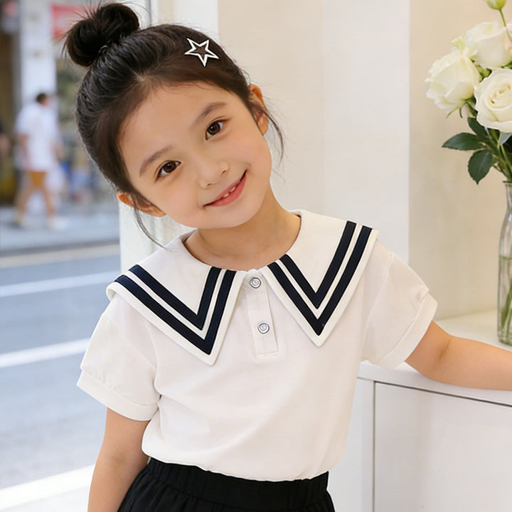Girl sailor T-shirt with contrasting collar Mune Fashion