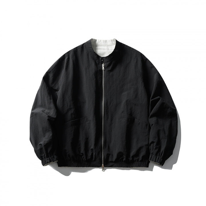 Unisex Light Oversized Bomber Jacket Made of Textured Fabric with Stand-Up Collar and Elastic Hem Mune Fashion