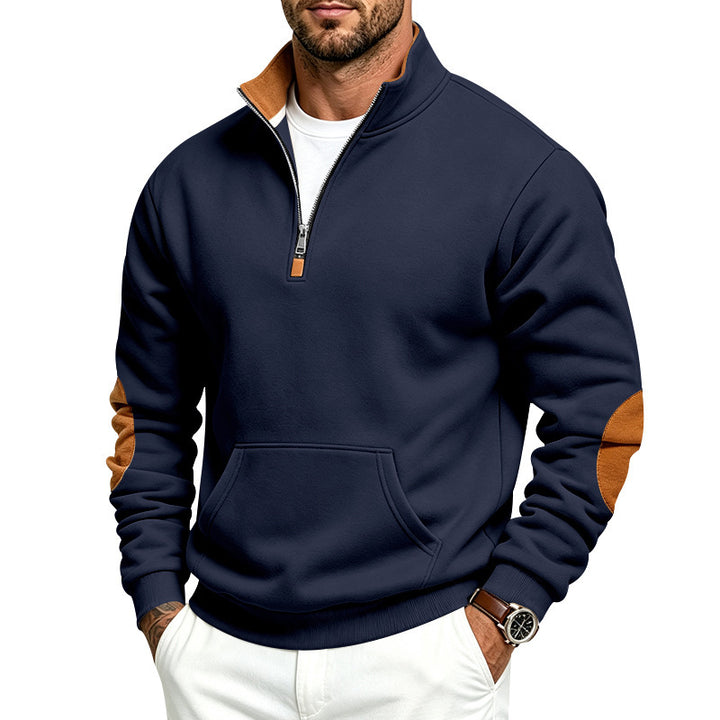 Men's Troyer sweater with half zip, kangaroo pocket, and elbow patches Mune Fashion