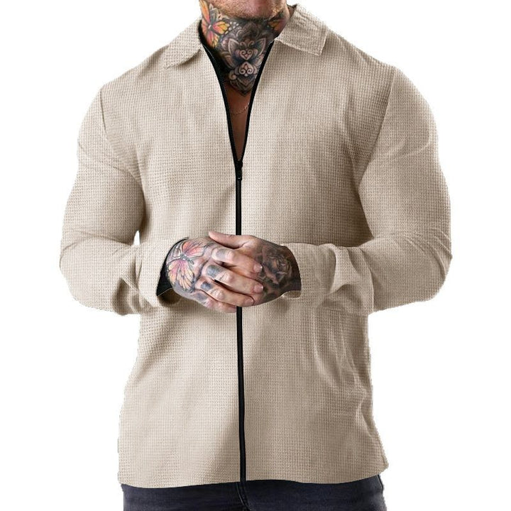 Men's structured zip shirt jacket made of waffle knit with Kent collar and slim silhouette Mune Fashion