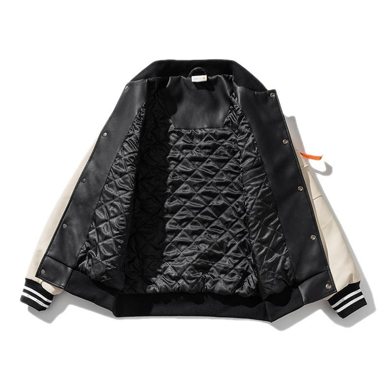Men's collegiate bomber jacket in varsity style made of faux leather with contrast sleeves and ribbed cuffs Mune Fashion