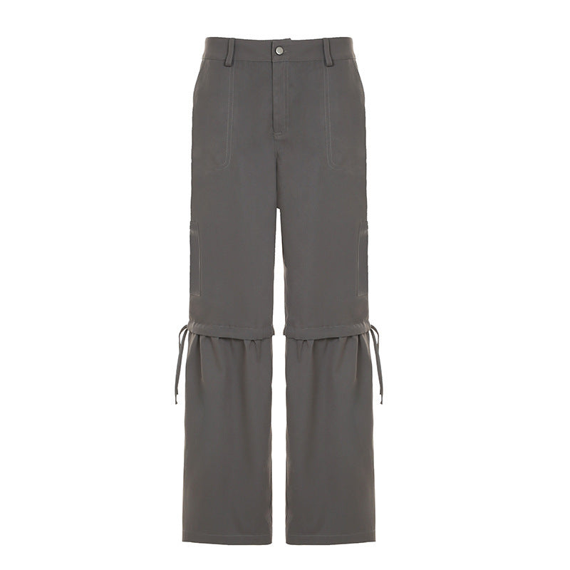 Ladies Transformable Two-Piece Pants with Drawstring at the Knees, Cargo Pockets and Wide Leg Mune Fashion