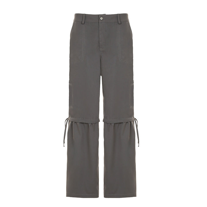 Ladies Transformable Two-Piece Pants with Drawstring at the Knees, Cargo Pockets and Wide Leg Mune Fashion