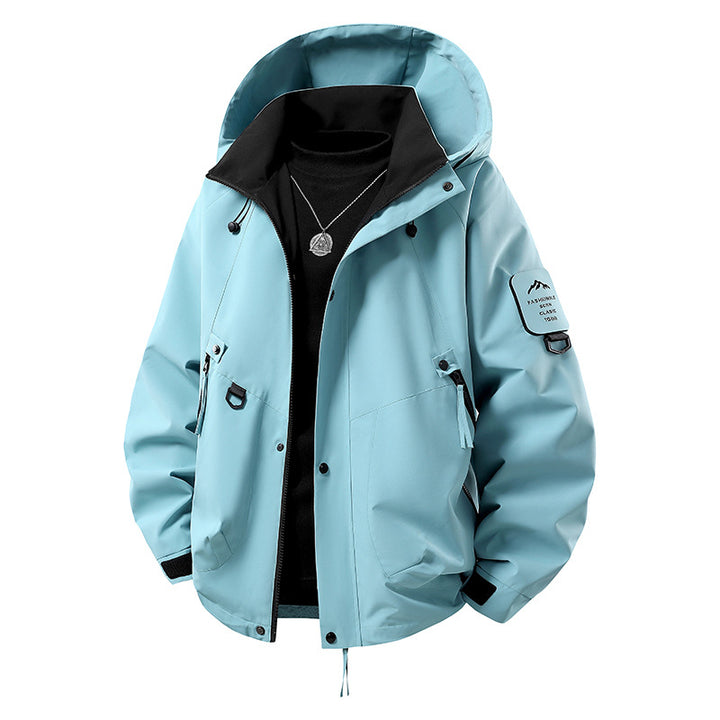 Men's nano wind- and waterproof softshell outdoor jacket with stowable hood, utility pockets, and adjustable cuffs Mune Fashion