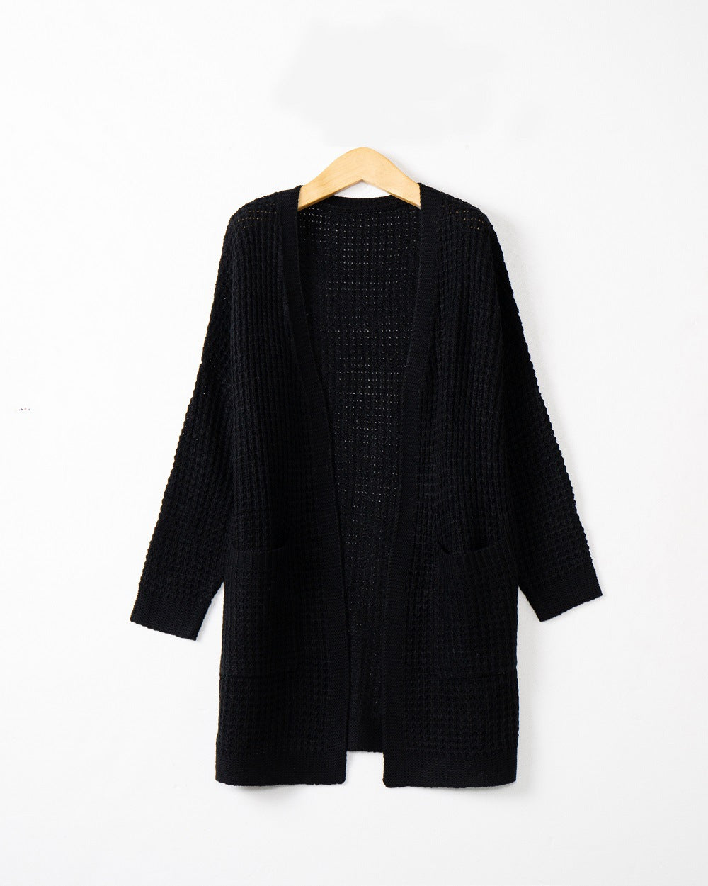 Women Long Oversize Knit Coat with Open Front and Patch Pockets Mune Fashion