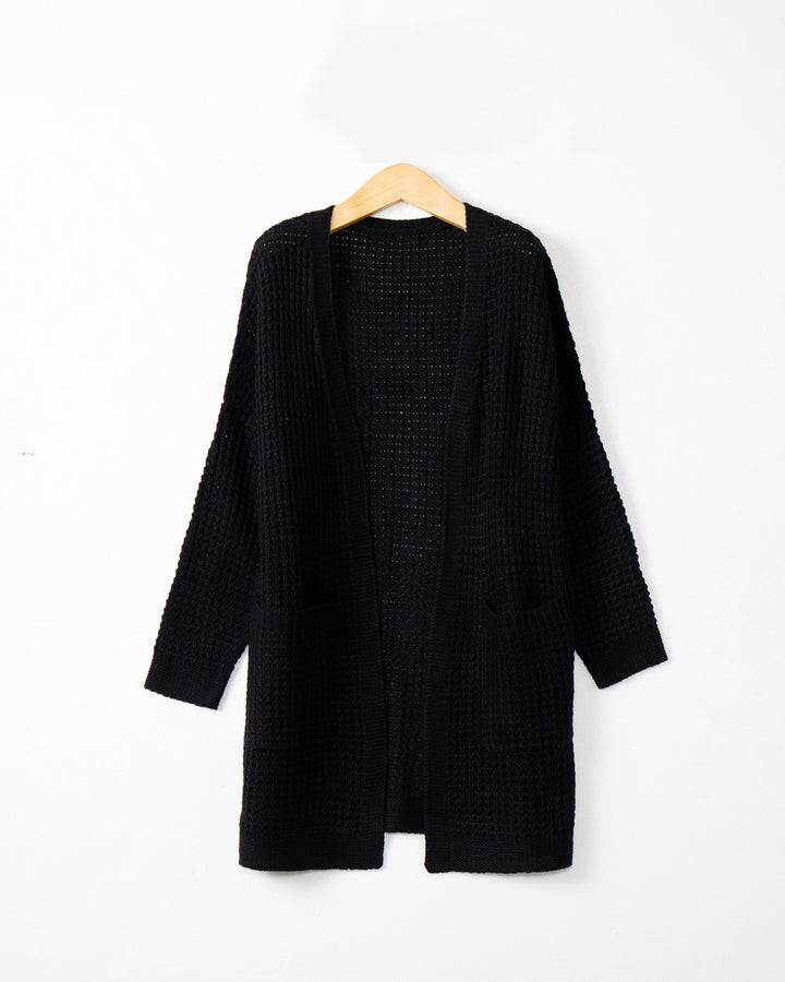 Women Long Oversize Knit Coat with Open Front and Patch Pockets Mune Fashion