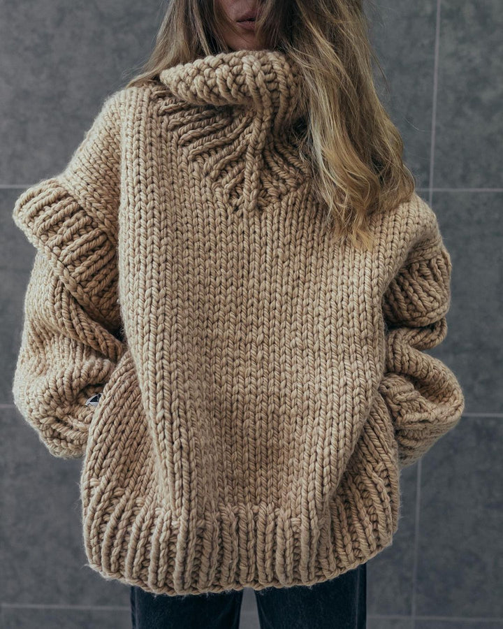 Women Oversize Chunky Knit Sweater with High Turtleneck Mune Fashion