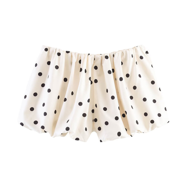 Women's Polka Dot Cropped Utility Jacket with Stand Collar and Drawstring Mune Fashion