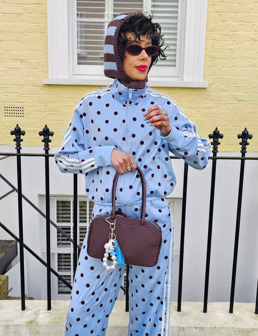 Women's dotted leisure tracksuit set made of cotton blend with zipper and elastic waistband Mune Fashion
