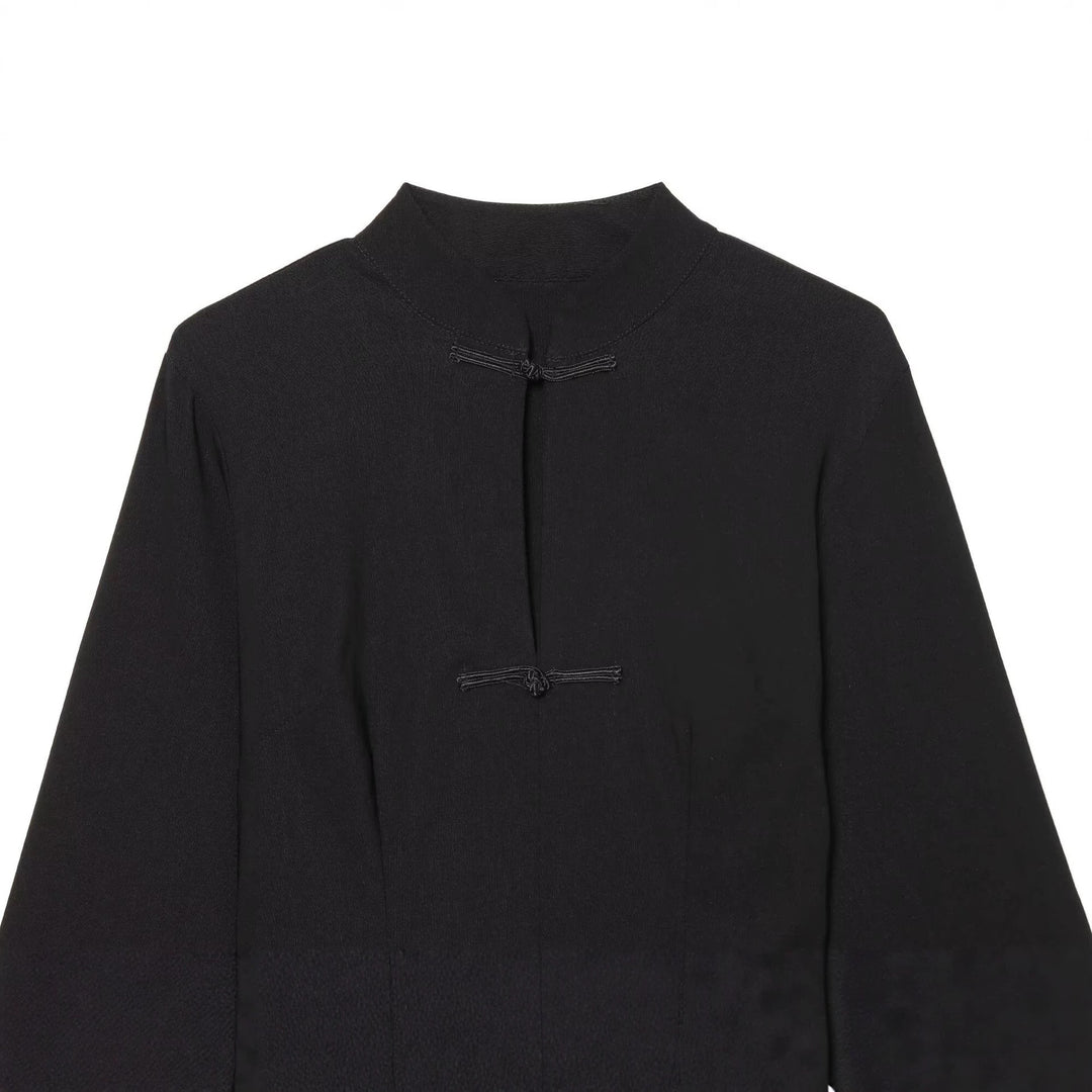 Women's cape coat with stand-up collar, Chinese knot fasteners, and wide kimono sleeves Drune