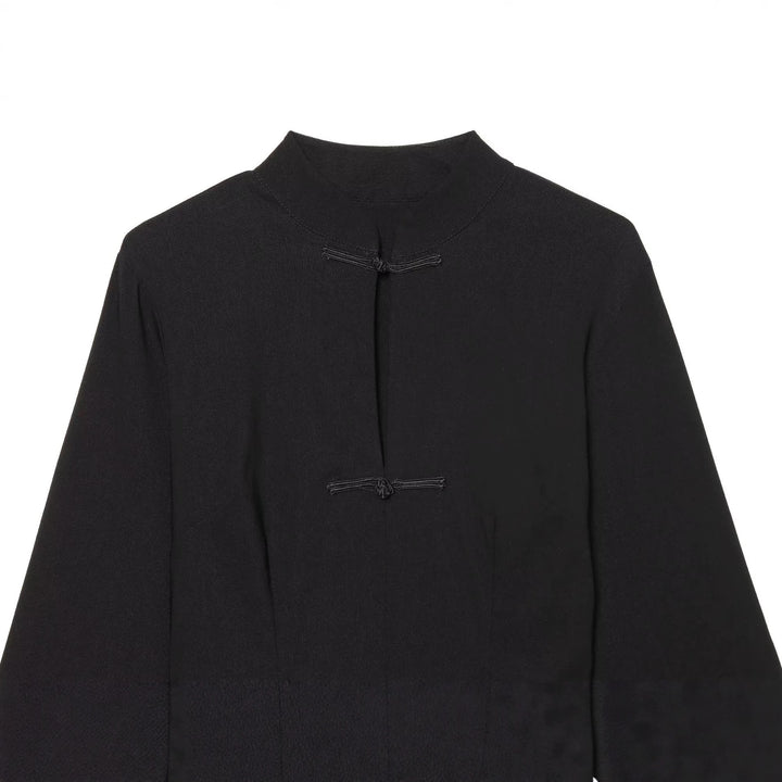 Women's cape coat with stand-up collar, Chinese knot fasteners, and wide kimono sleeves Drune