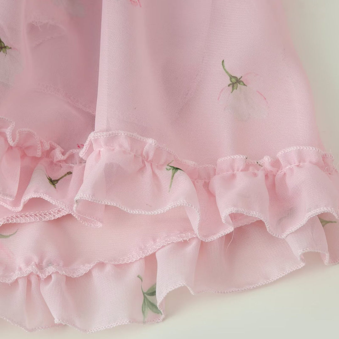 Women Romantic Chiffon Mini Dress with Cut-Out Sides, Ruffle Trim and Flounce Layers Mune Fashion