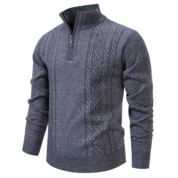 Men's premium knit pullover with half-zip, stand-up collar, and decorative cable pattern Mune Fashion