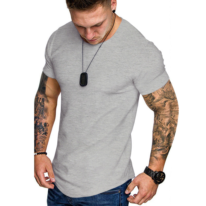 Men's figure-hugging round neck shirt with athletic cut elastic cotton-elastane mix and rounded hem Mune Fashion