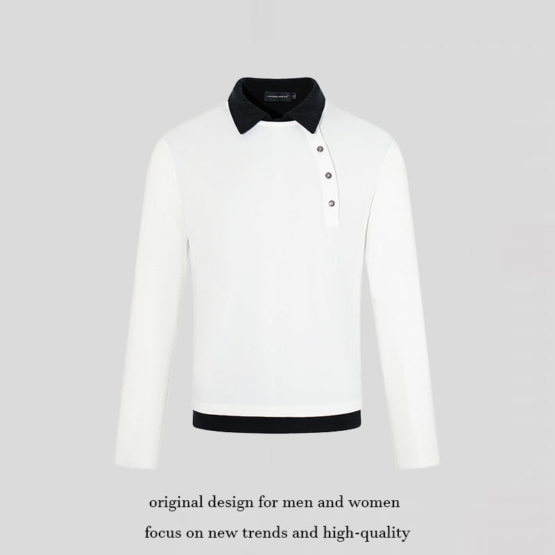 Men's long-sleeve polo shirt with asymmetrical button placket and contrasting collar Mune Fashion
