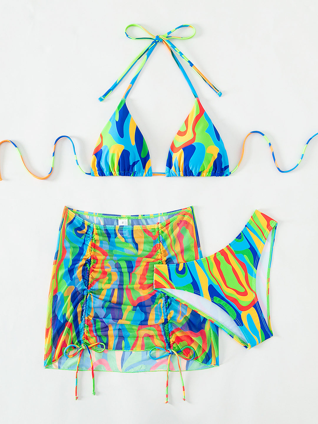 Ladies Colorful Triangle Bikini Set with Transparent Skirt Mune Fashion
