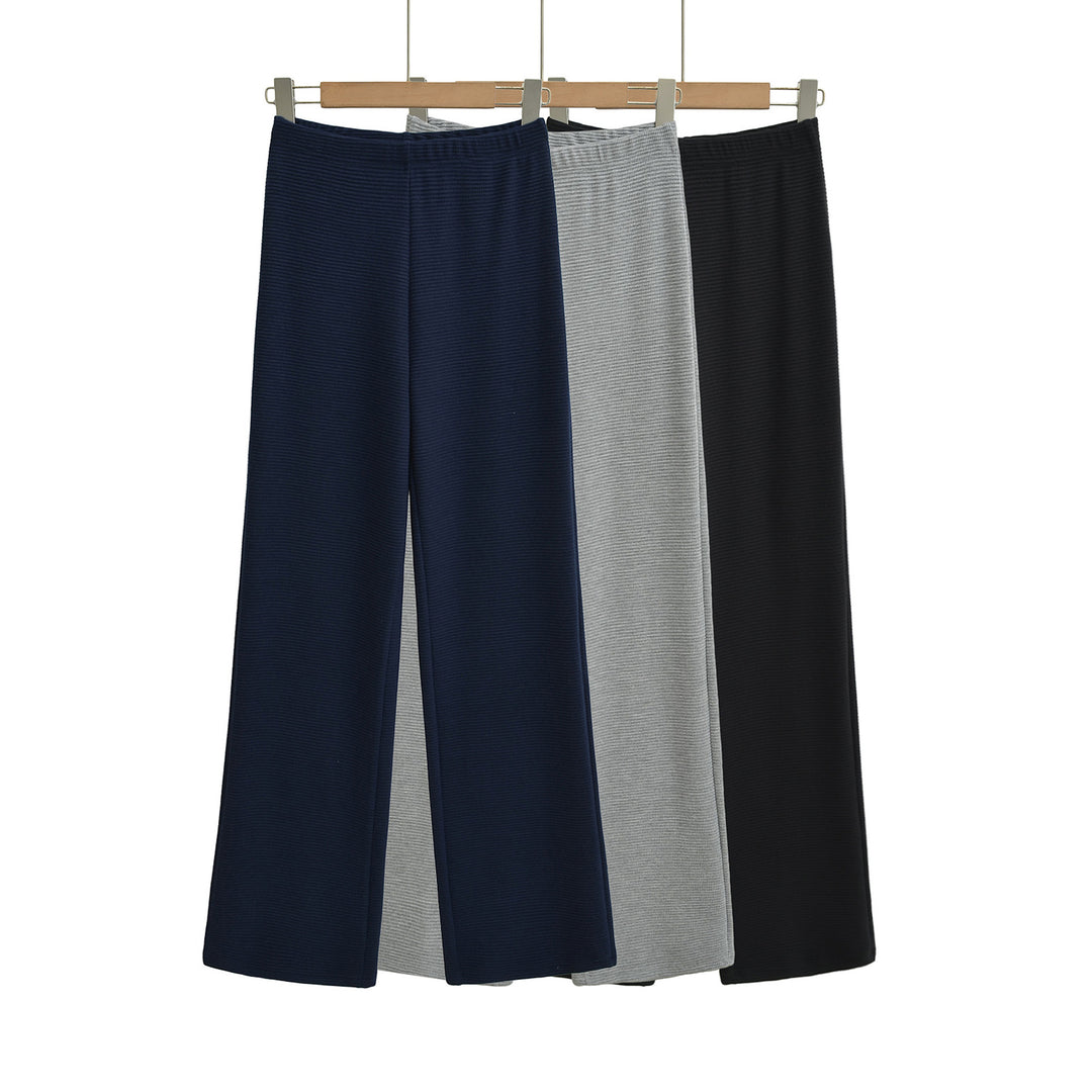 Women's wide knit pants with waffle structure and high waistband Mune Fashion