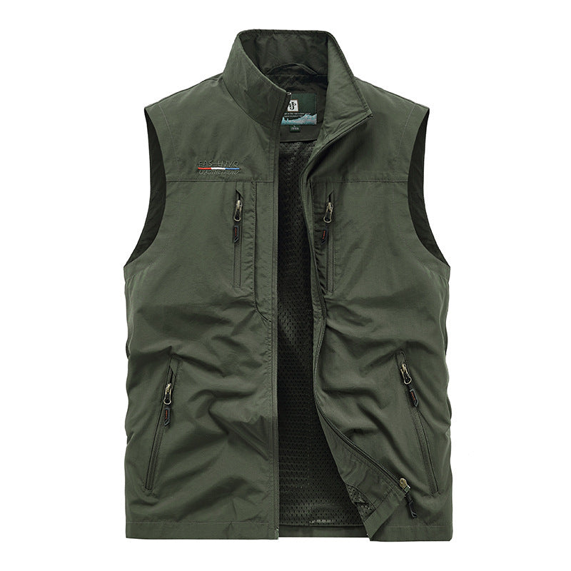 Men's nan multifunctional outdoor vest with mesh inner lining, multiple zippered pockets, and high stand-up collar Mune Fashion