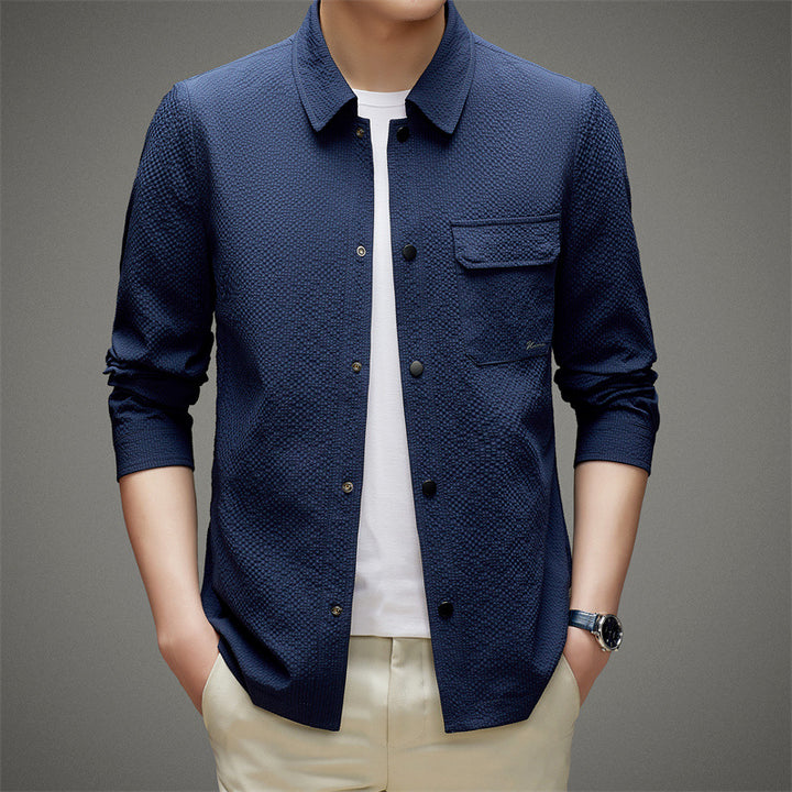 Men's Casual Structured Overshirt with Chest Pocket and Button Placket Mune Fashion